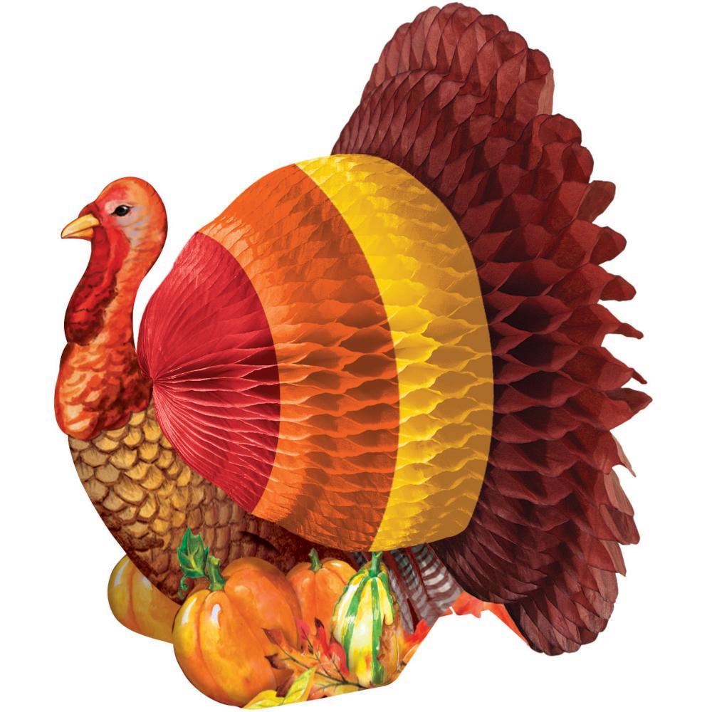 Case of twelve 6 inch turkey honeycomb centerpieces for Thanksgiving banquet tables