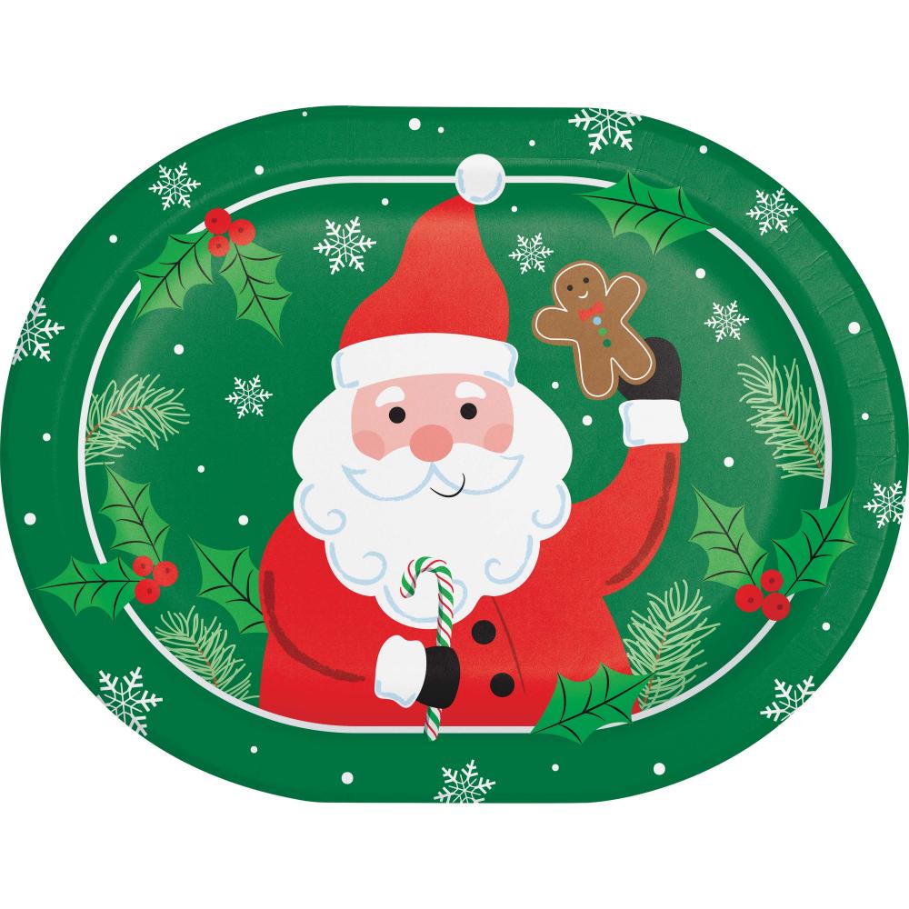Bulk Christmas Cheer print oval platters packed 96 per case for December venue bookings