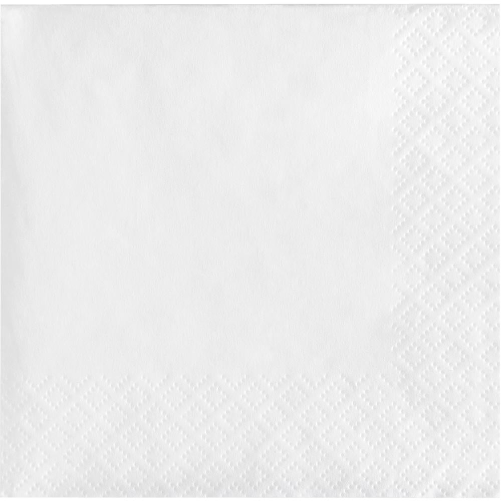 Bulk white 3 ply beverage napkins in a 500 count case, a core reorder item for an event supply business