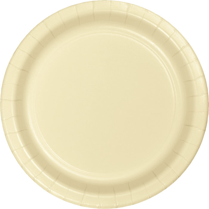 Bulk Ivory Sturdy Style 8.75 inch Paper Dinner Plates, 240 per case, for wedding and banquet service