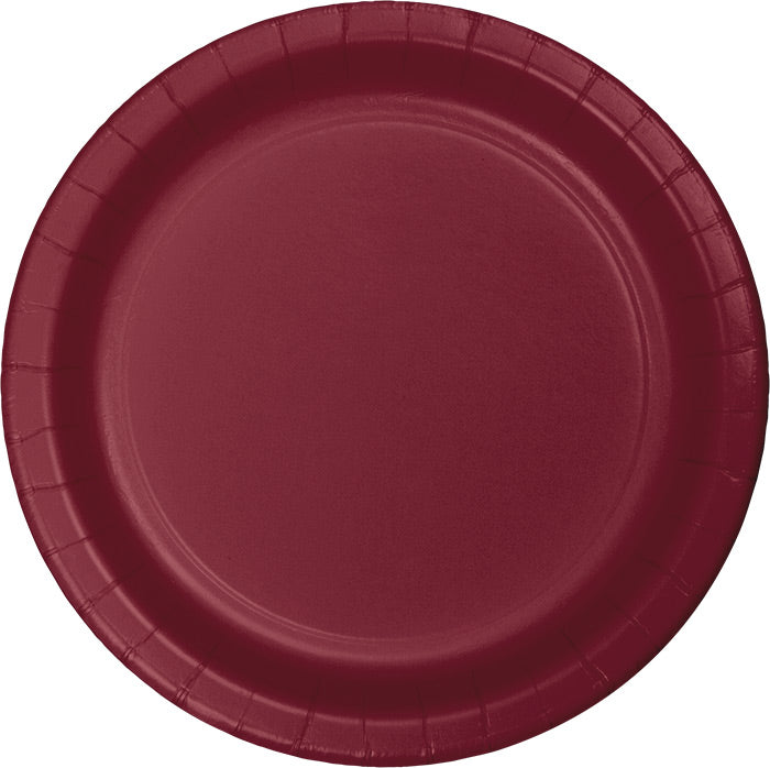 Bulk burgundy sturdy style paper dinner plates 8.75 inch packed 240 per case for autumn and winter banquet service