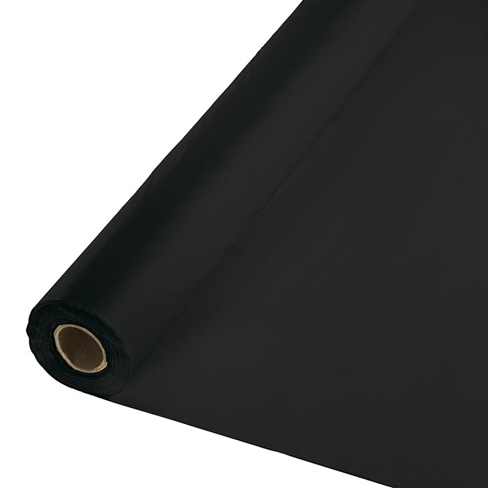 Bulk black velvet plastic banquet roll 40 inches by 250 feet, staged for a multi event weekend load out