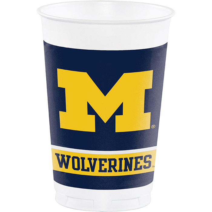 University of Michigan Wolverines 20 ounce plastic cups in retail packaging, 96 per case