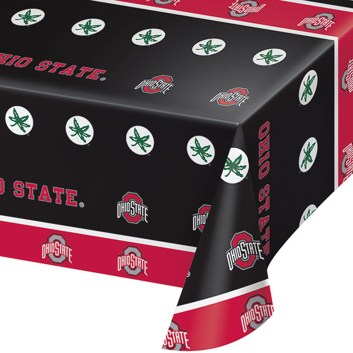 Ohio State Buckeyes plastic table covers, 54 by 108 inches, twelve per case