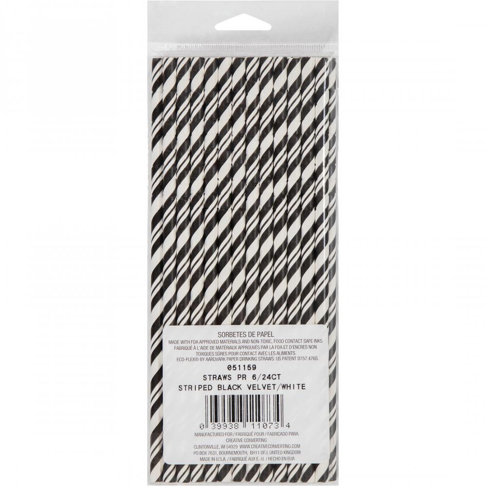 144ct Bulk Black and White Striped Flex Paper Straws