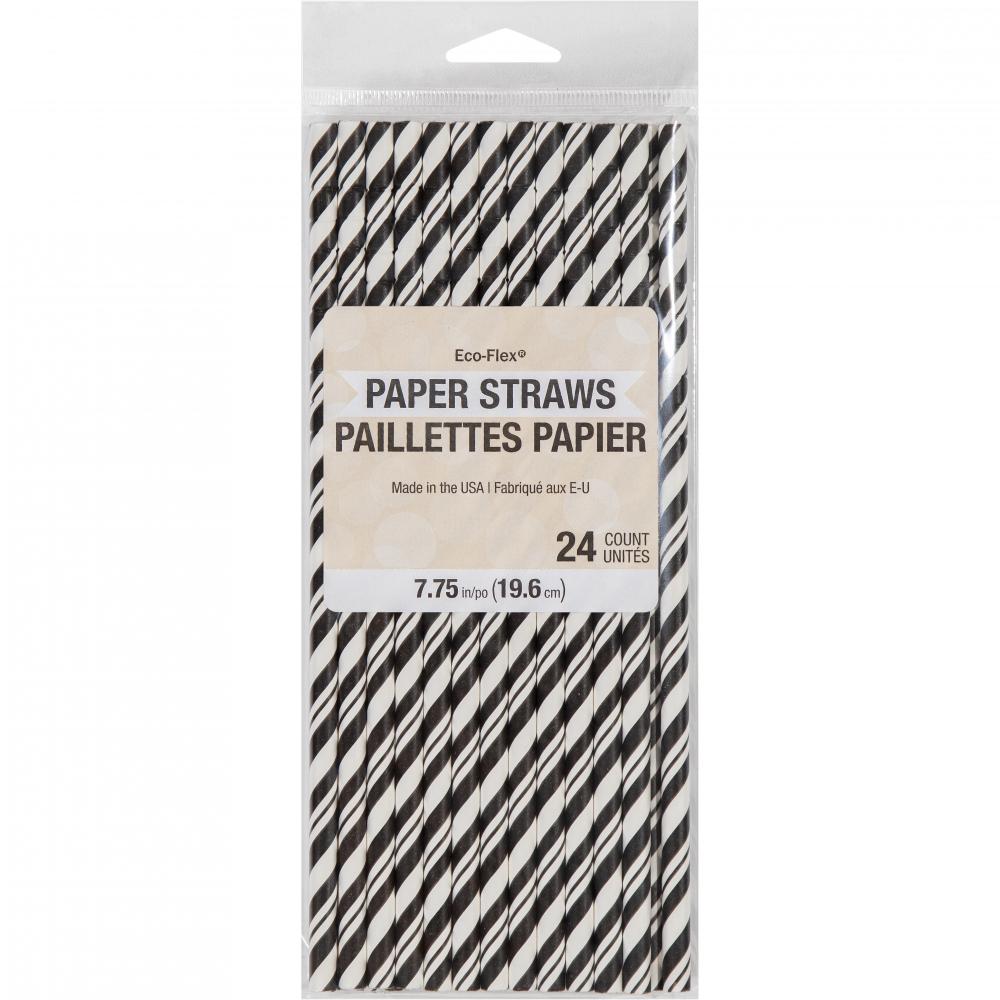 144ct Bulk Black and White Striped Flex Paper Straws