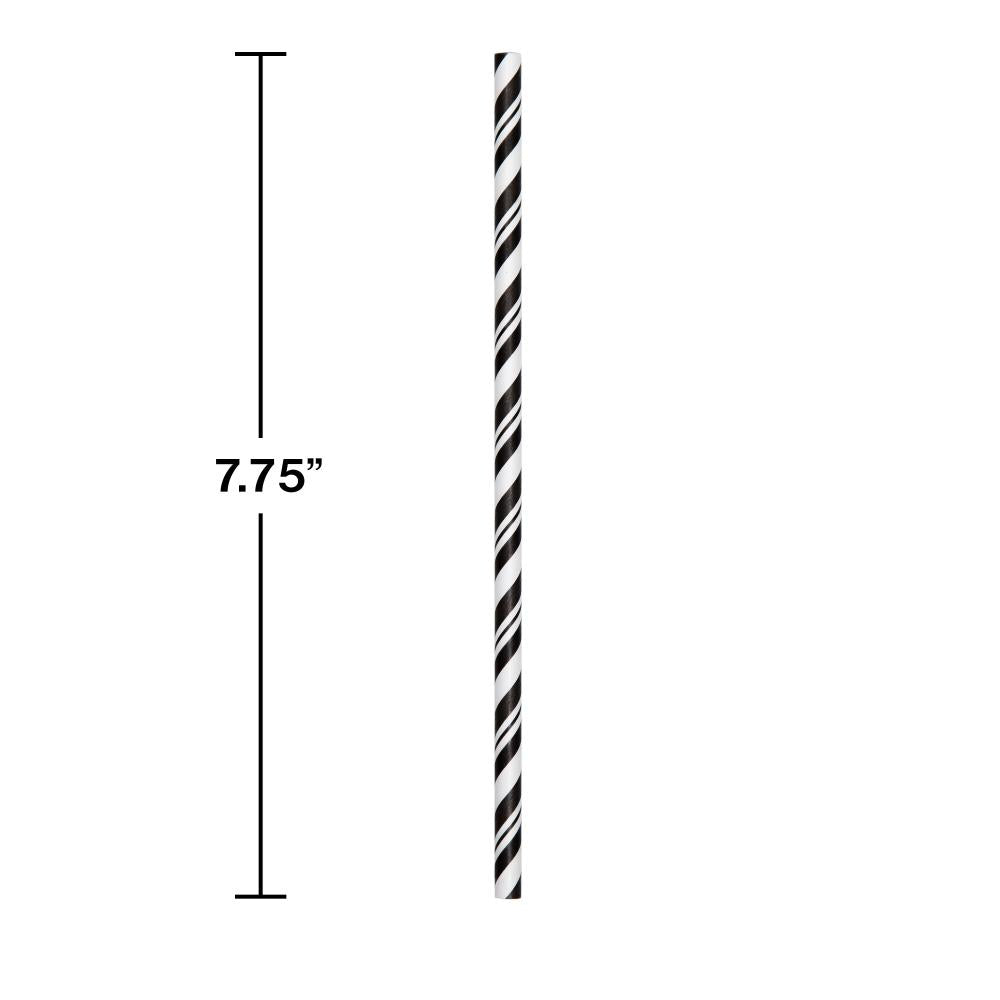 144ct Bulk Black and White Striped Flex Paper Straws
