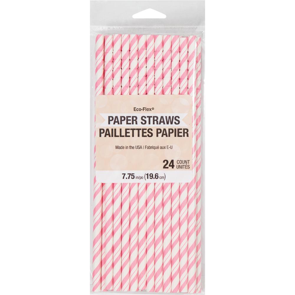 144ct Bulk Candy Pink and White Striped Flex Paper Straws