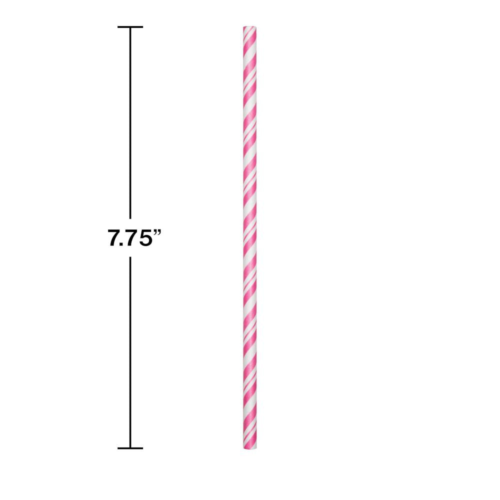 144ct Bulk Candy Pink and White Striped Flex Paper Straws
