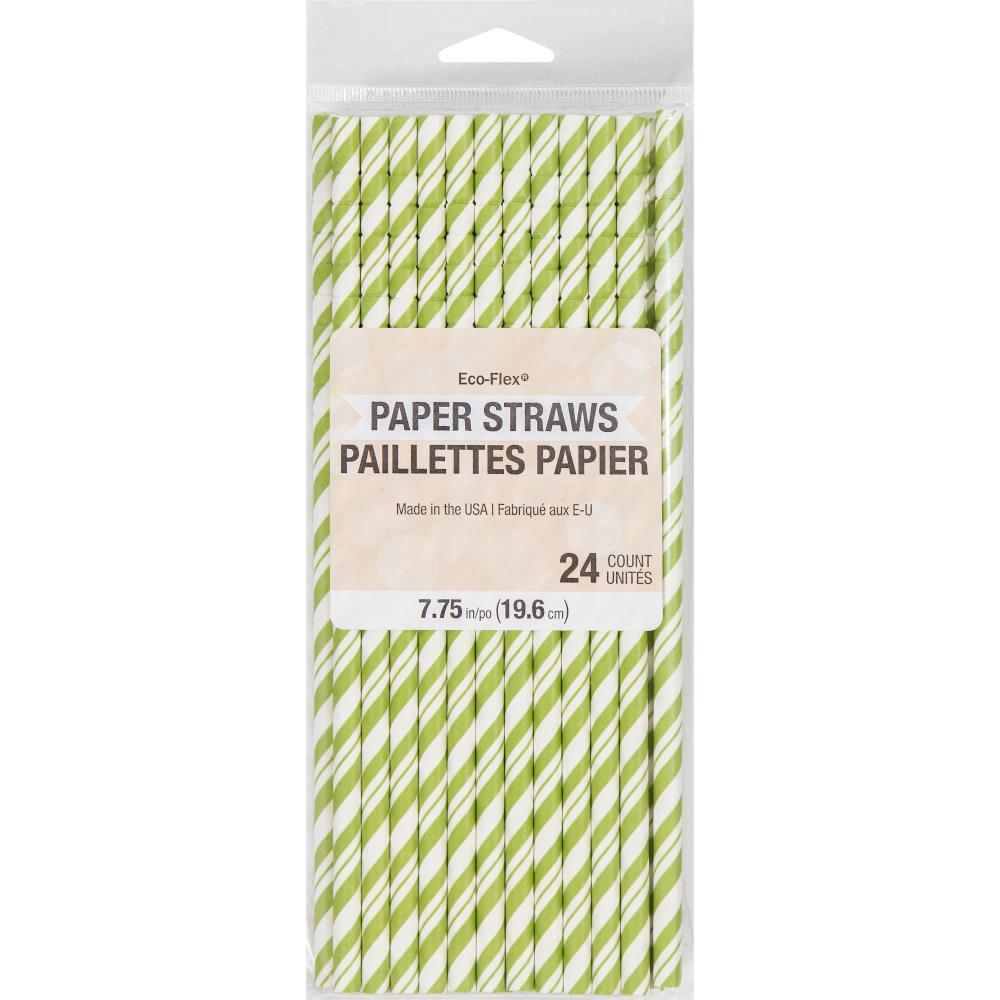 144ct Bulk Fresh Lime and White Striped Flex Paper Straws