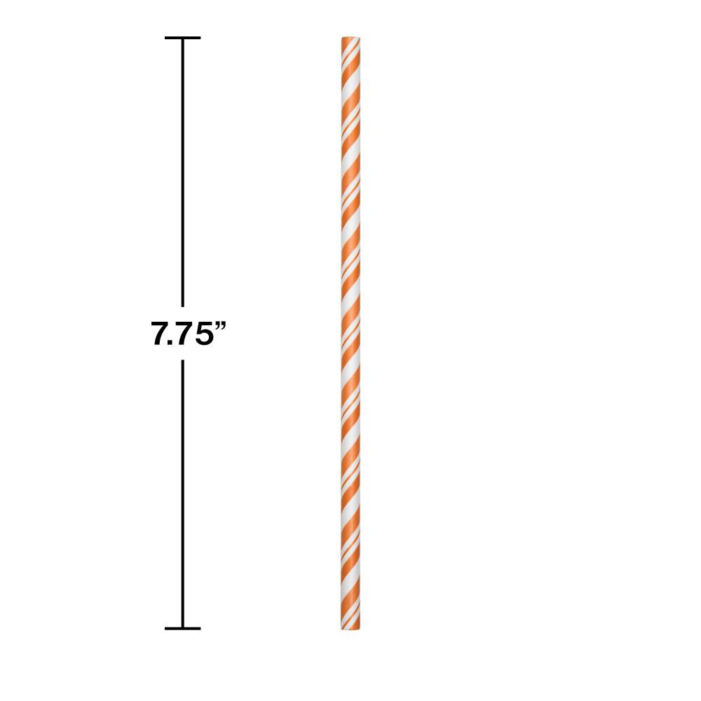 144ct Bulk Sunkissed Orange and White Striped Flex Paper Straws