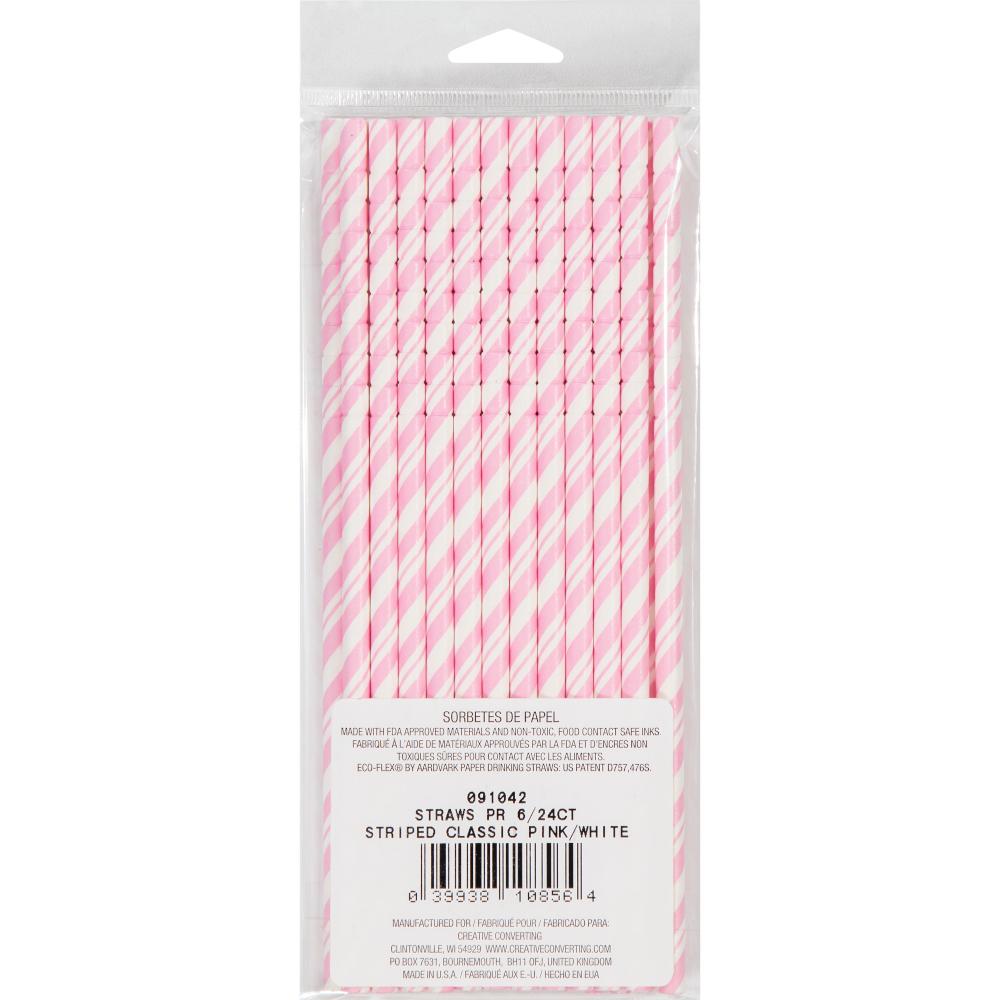 144ct Bulk Classic Pink and White Striped Flex Paper Straws