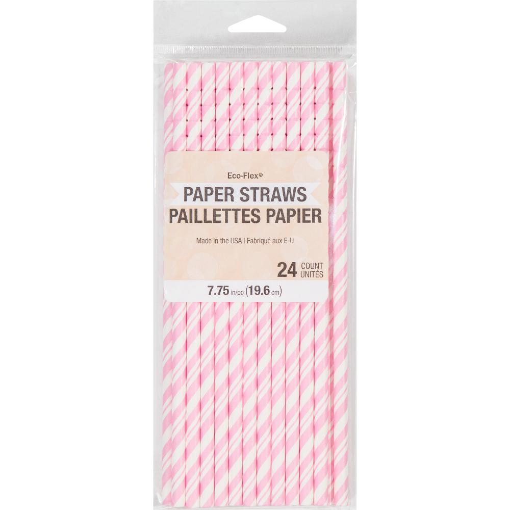 144ct Bulk Classic Pink and White Striped Flex Paper Straws