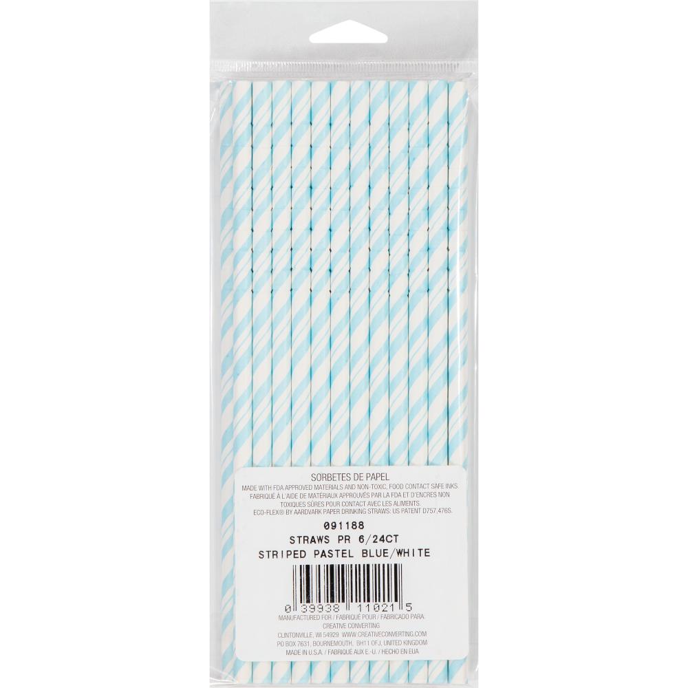 144ct Bulk Pastel Blue and White Striped Flex Paper Straws