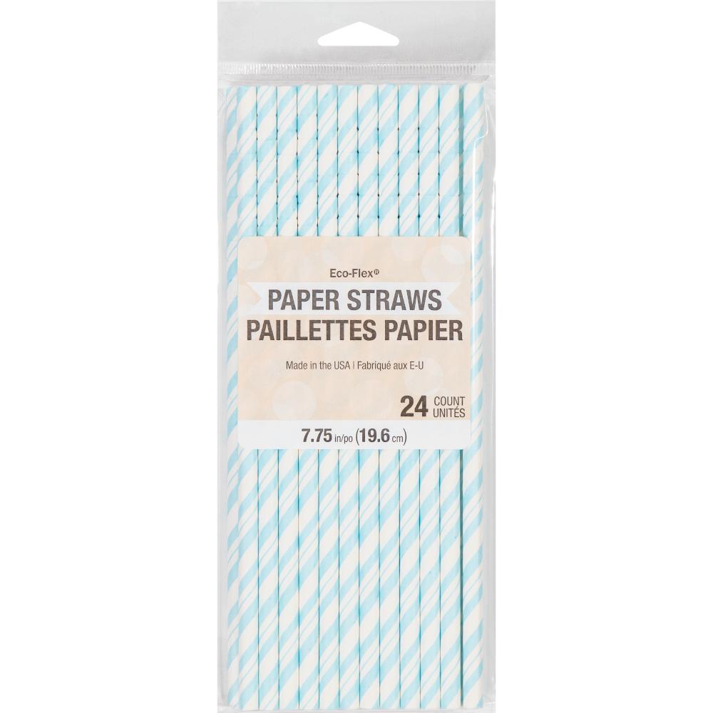 144ct Bulk Pastel Blue and White Striped Flex Paper Straws