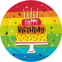 Bulk Rainbow Cake Paper Dessert Plates (96 per Case)