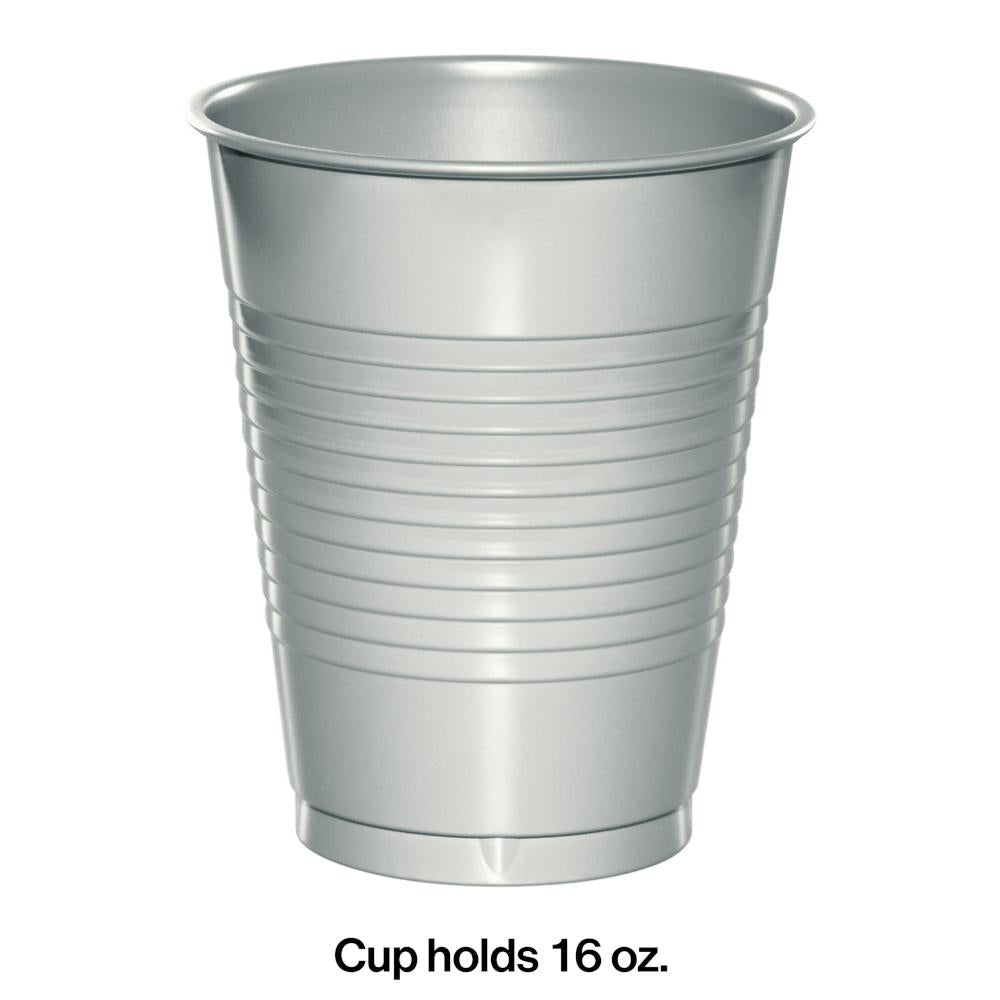 240ct Bulk Shimmering Silver 16 oz Plastic Cups