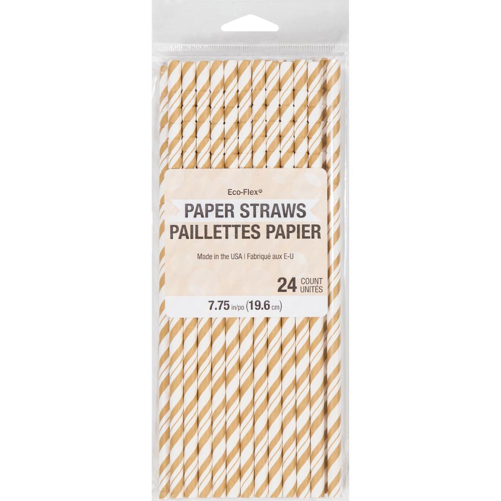 144ct Bulk Gold and White Striped Flex Paper Straws