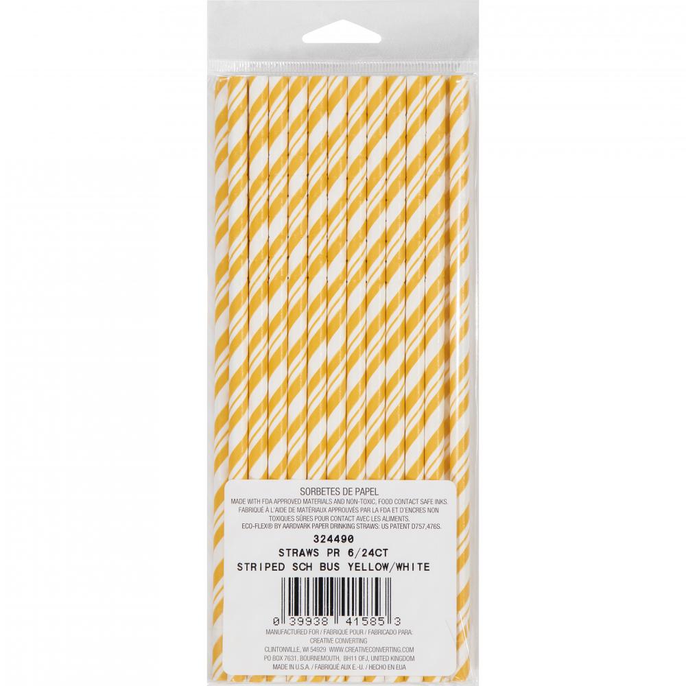 144ct Bulk School Bus Yellow and White Striped Flex Paper Straws