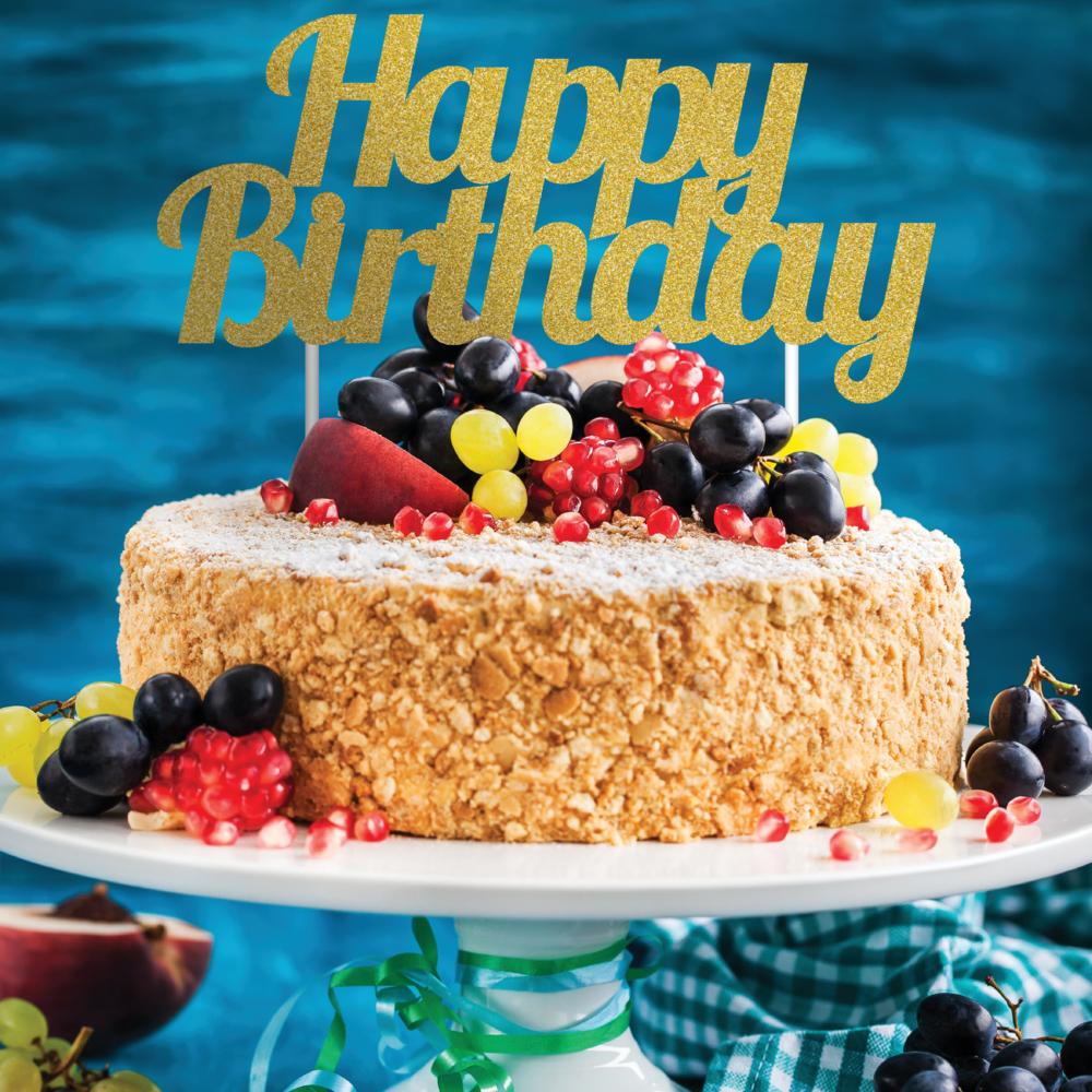 12ct Bulk Gold Glitter Happy Birthday Cake Toppers