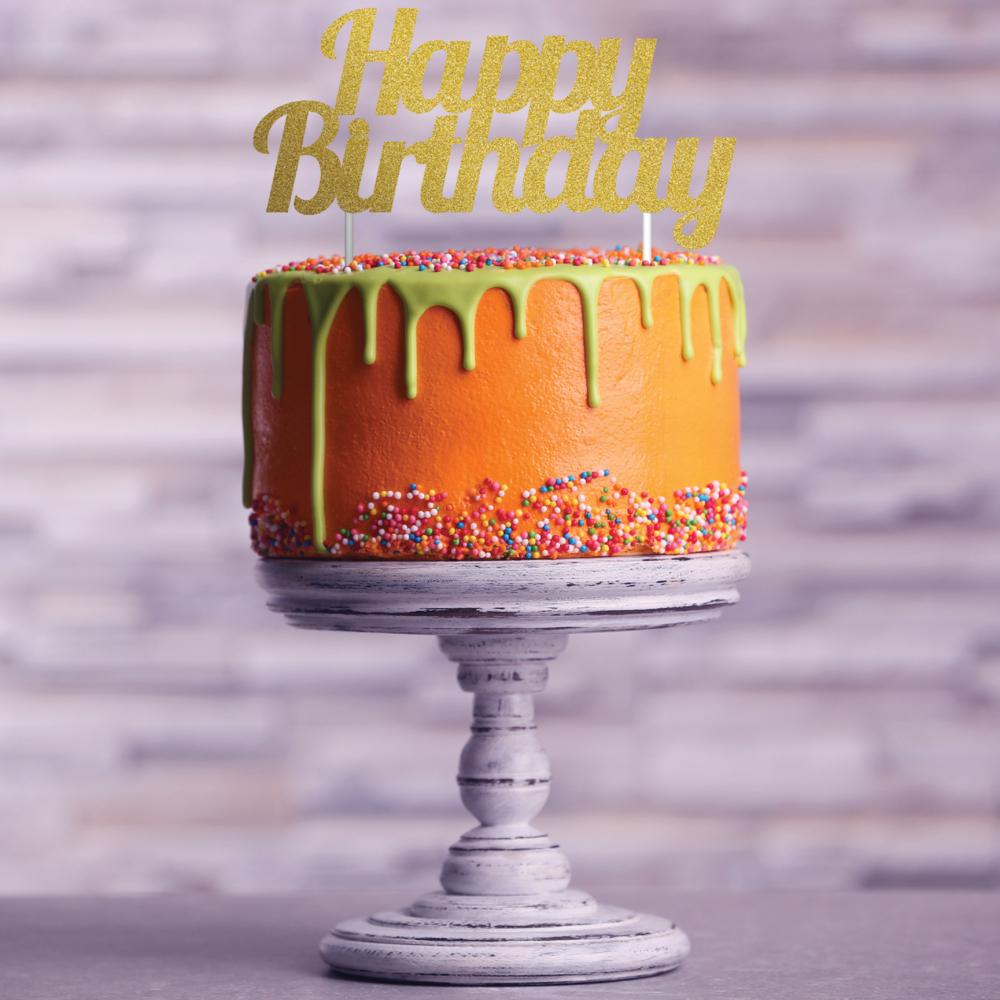12ct Bulk Gold Glitter Happy Birthday Cake Toppers