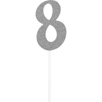 Silver Glitter 8 Cake Topper - Any Occasion Decor Party Decoration from Bulk Party Decorations