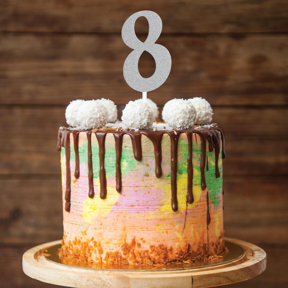 Silver Glitter 8 Cake Topper - Any Occasion Decor Party Decoration from Bulk Party Decorations