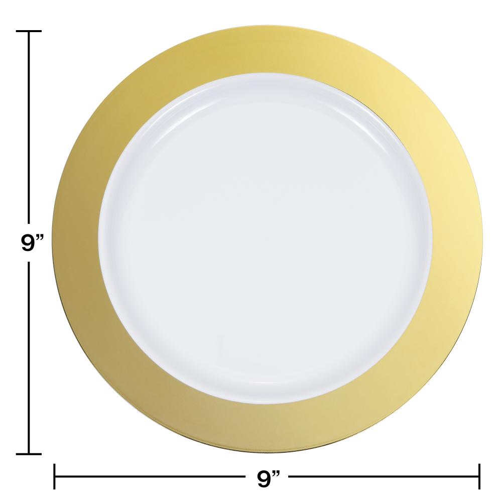 120ct Bulk Gold Rim Plastic Dinner Plates