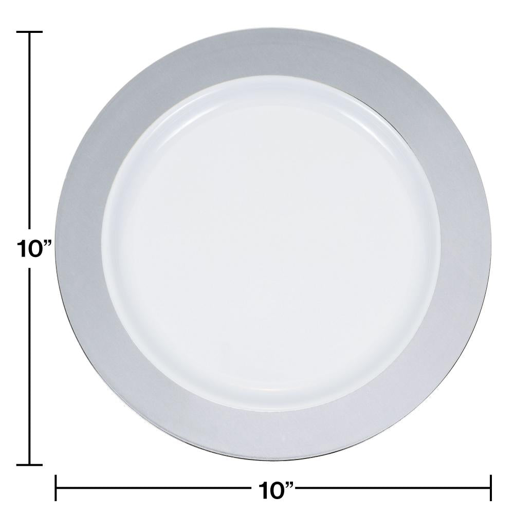 120ct Bulk Silver Rim Plastic Banquet Plates