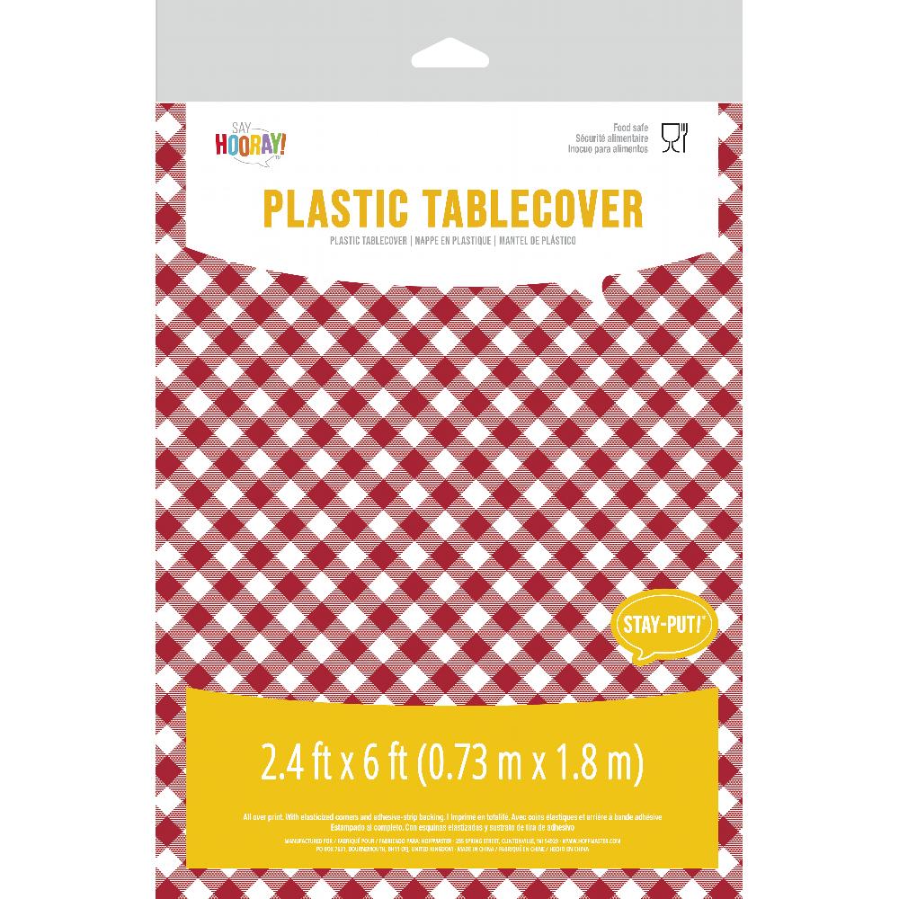 12ct Bulk Plastic Tablecover, Stay Put, 29X72, Gingham