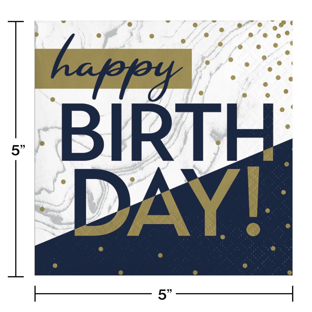 192ct Bulk Navy and Gold Birthday Beverage Napkins