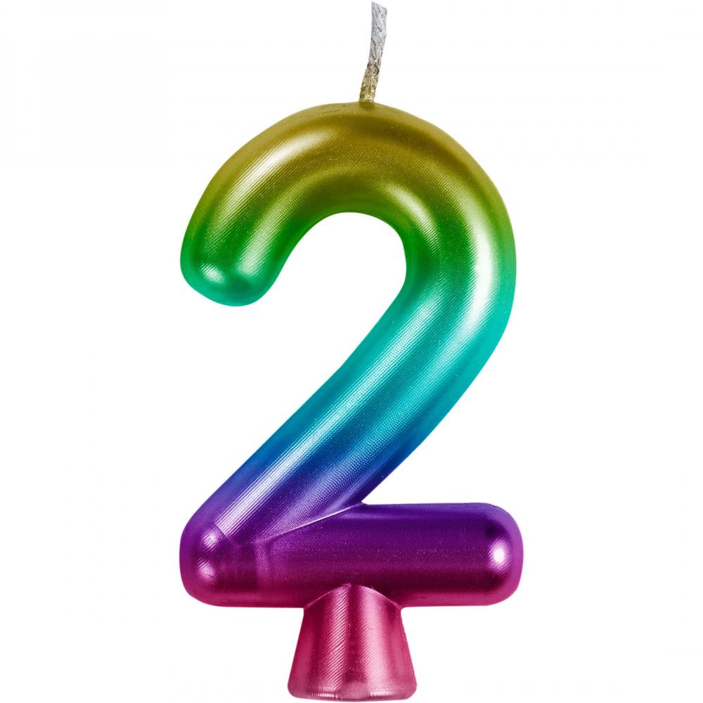 nan - Rainbow Metallic 2 Birthday Candle Party Decoration from Bulk Party Decorations