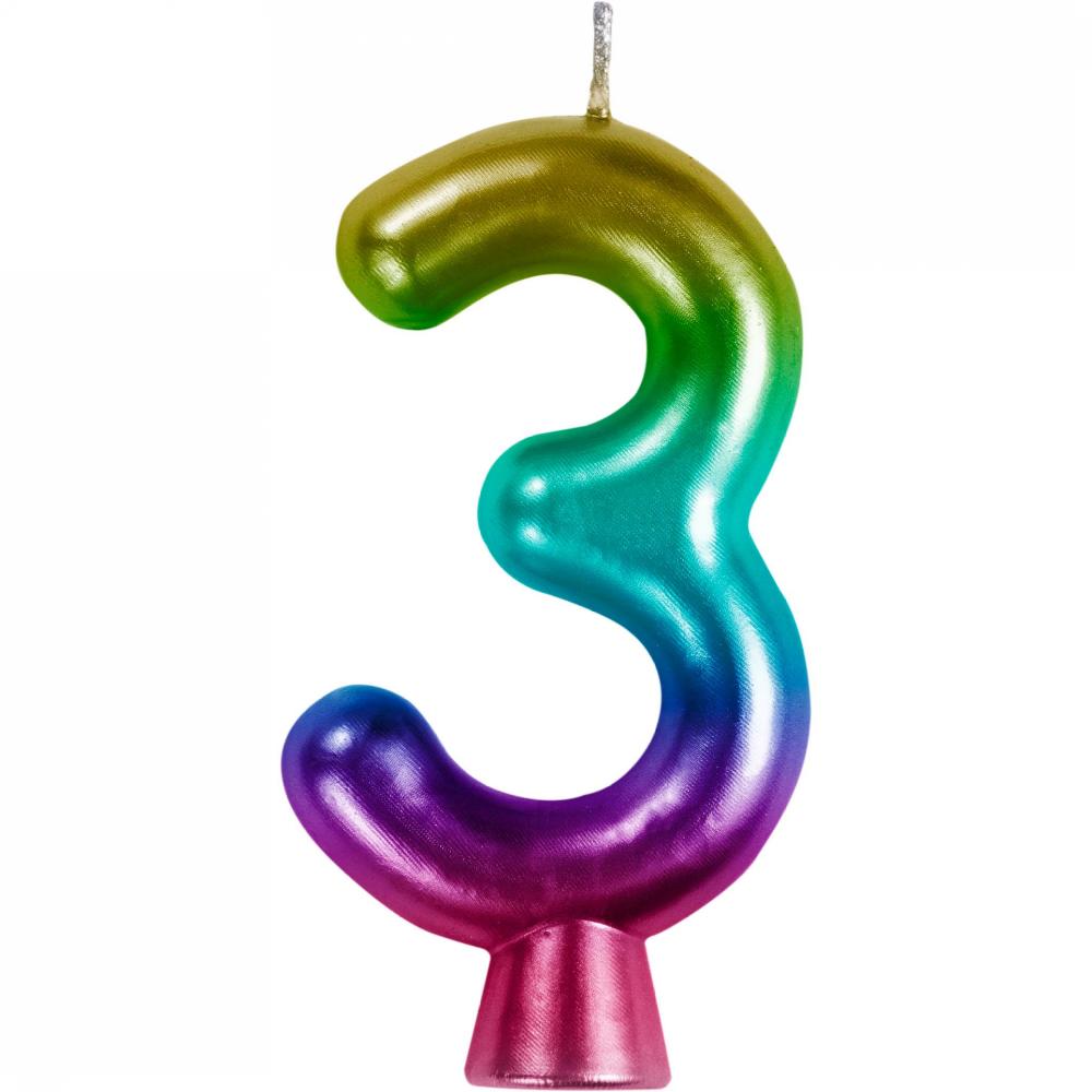 nan - Rainbow Metallic 3 Birthday Candle Party Decoration from Bulk Party Decorations