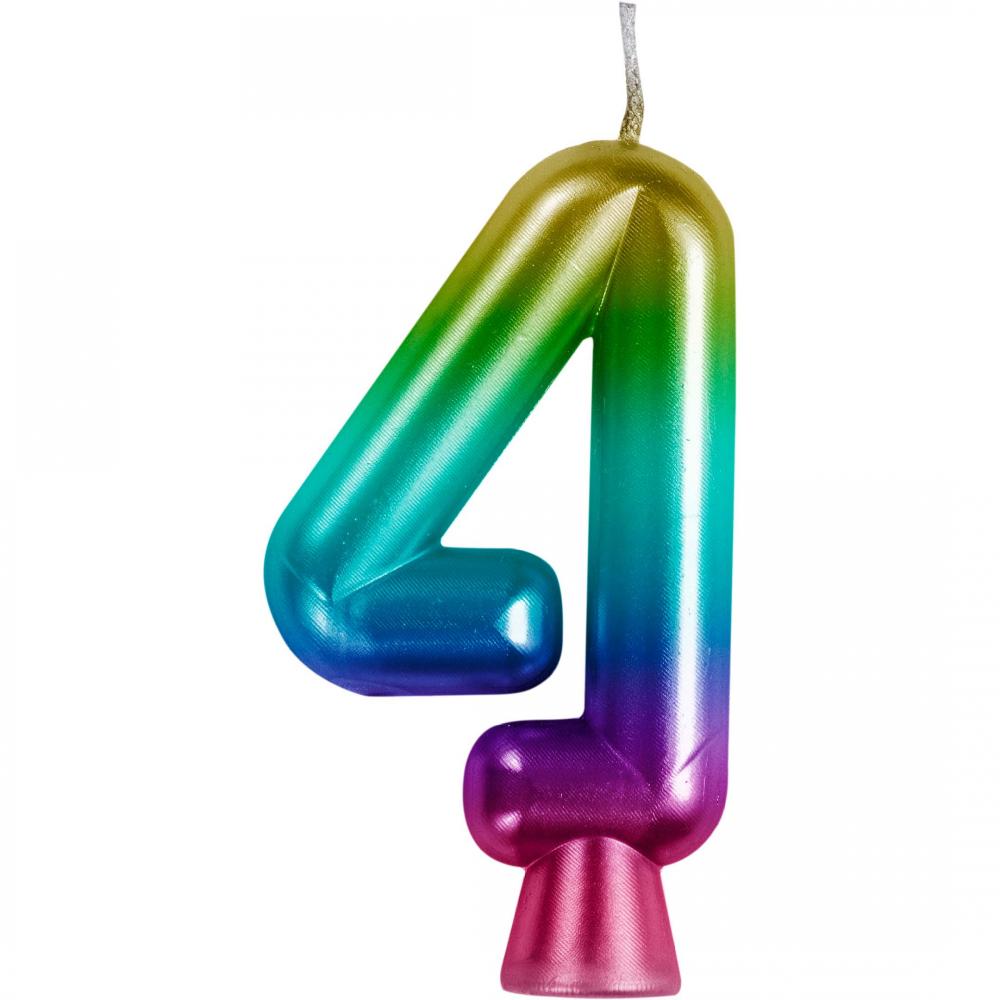 nan - Rainbow Metallic 4 Birthday Candle Party Decoration from Bulk Party Decorations