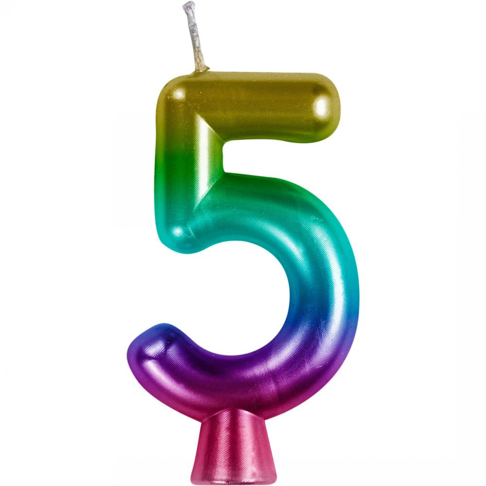 nan - Rainbow Metallic 5 Birthday Candle Party Decoration from Bulk Party Decorations