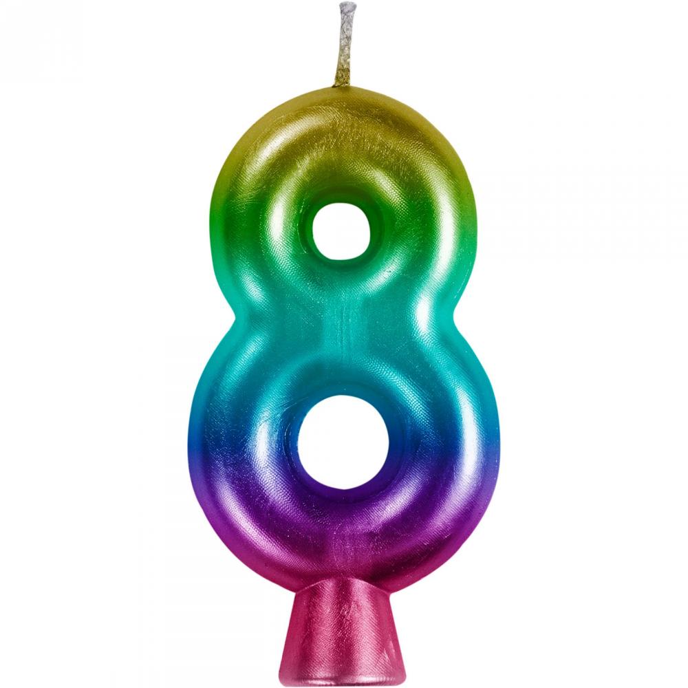 nan - Rainbow Metallic 8 Birthday Candle Party Decoration from Bulk Party Decorations
