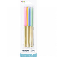 Tall Pastel and Metallic Gold Birthday Candles - nan Party Decoration from Bulk Party Decorations