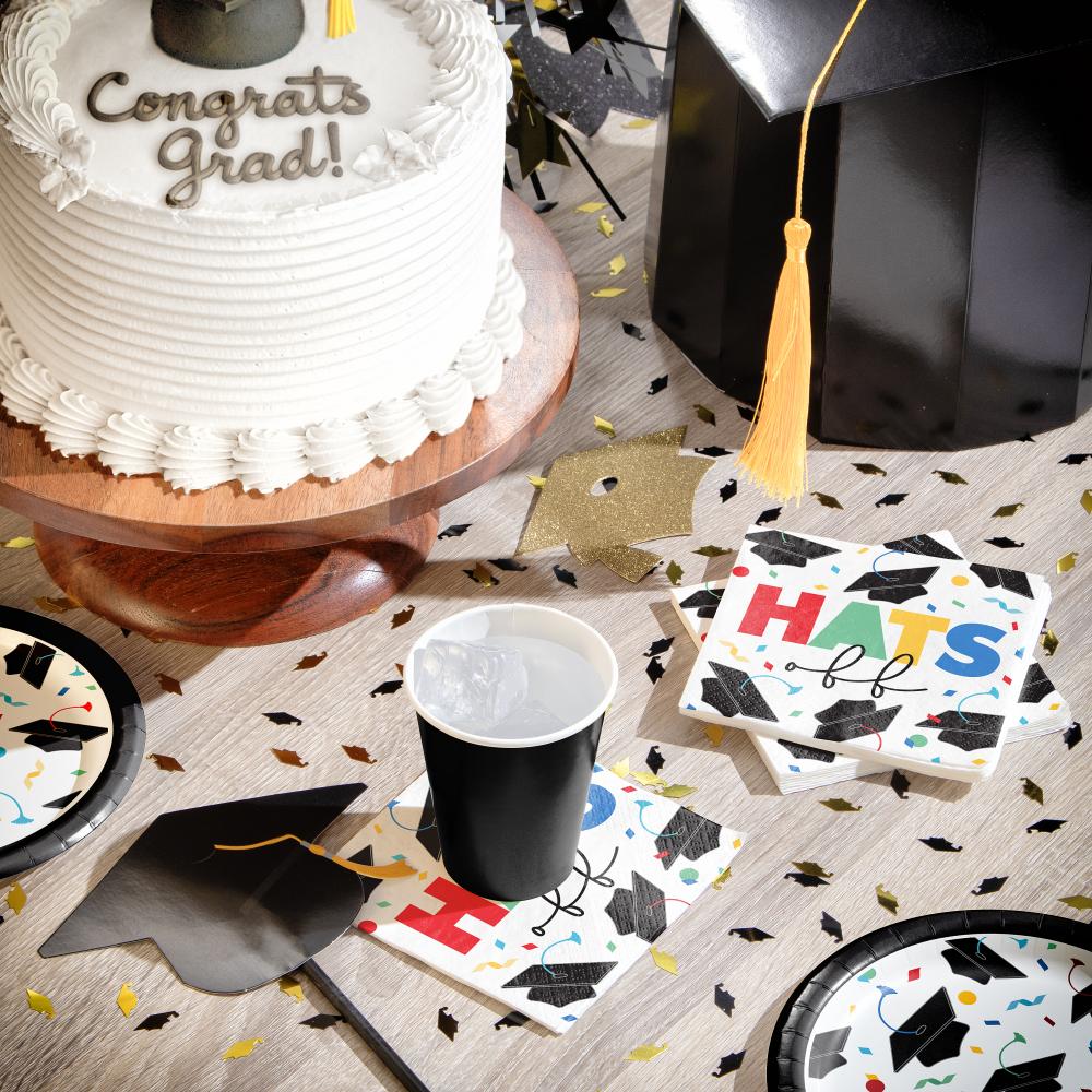 192ct Bulk Grad Cap Toss 2 Ply "Hats Off" Beverage Napkin