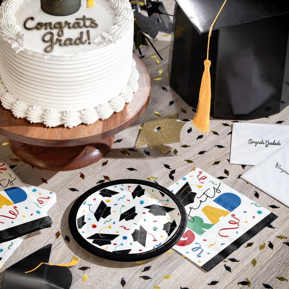 96ct Bulk Grad Cap Toss Paper 7" Dessert Plate