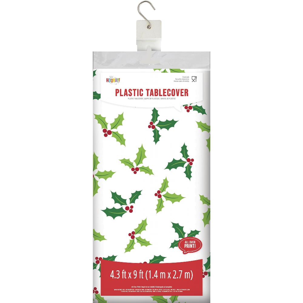 Plastic Tablecover - Christmas Holly Party Decoration from Bulk Party Decorations