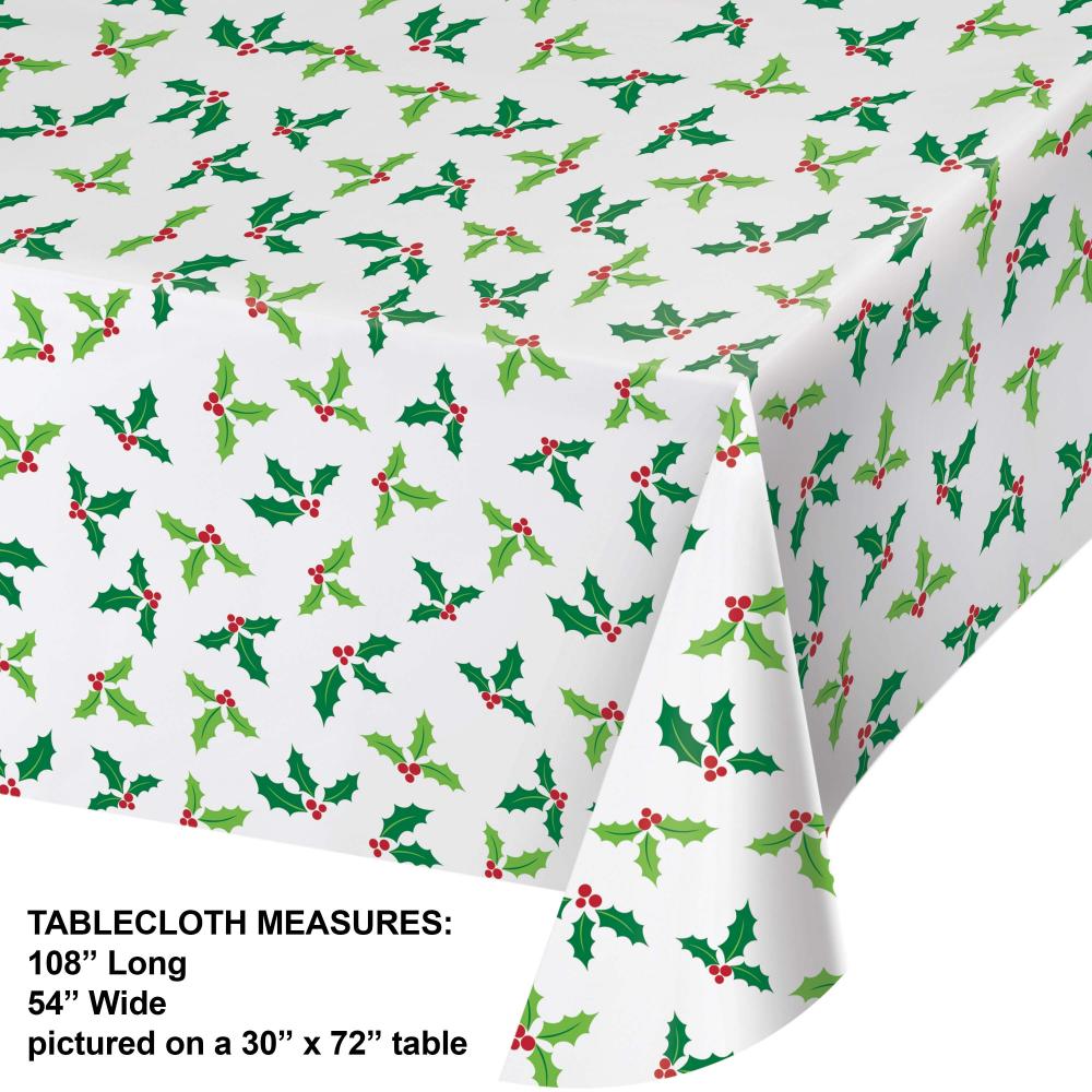 Plastic Tablecover - Christmas Holly Party Decoration from Bulk Party Decorations