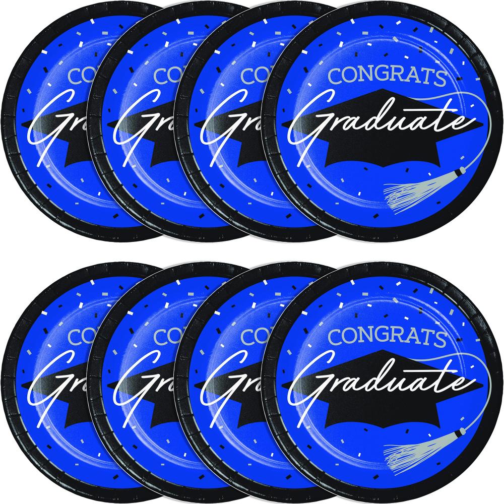 nan - School Spirit Blue Graduation Dessert Plates Party Decoration from Bulk Party Decorations