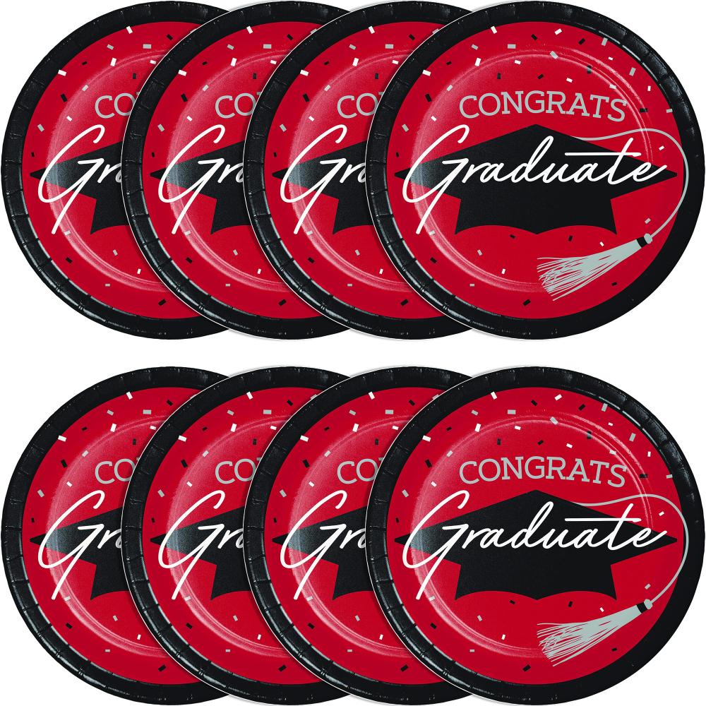 nan - School Spirit Red Graduation Dinner Plates Party Decoration from Bulk Party Decorations