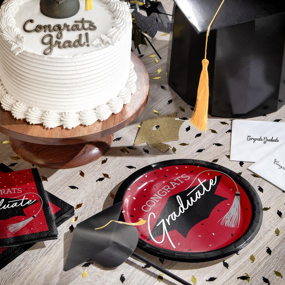nan - School Spirit Red Graduation Dinner Plates Party Decoration from Bulk Party Decorations