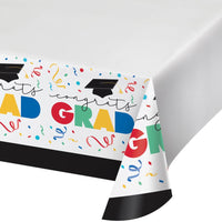 Paper Tablecover - Grad Cap Toss Party Decoration from Bulk Party Decorations