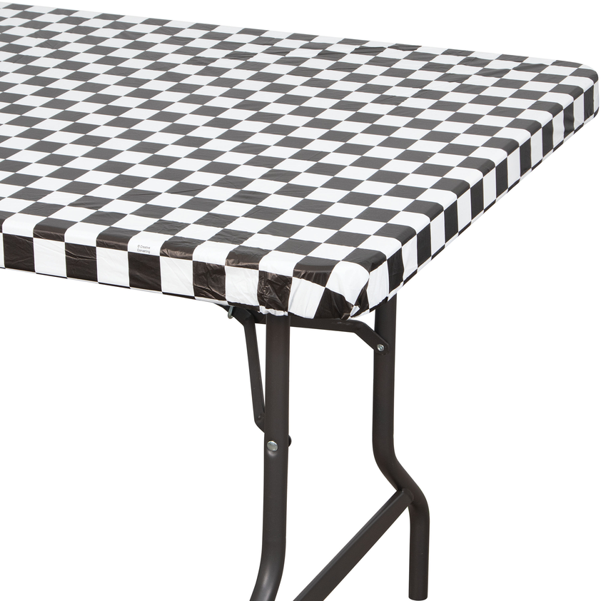 12ct Bulk Black Check Stay Put 29" x 72" Table Covers
