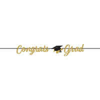 Gold Glitter Ribbon Banner - Graduation Congrats Grad Party Decoration from Bulk Party Decorations