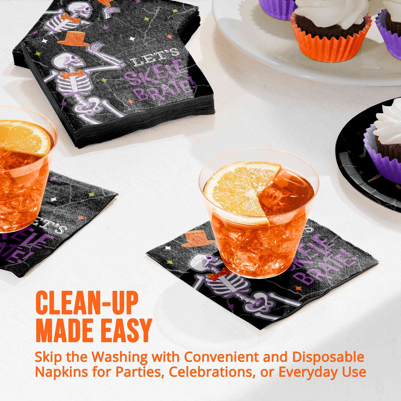 Bulk Radiant Reaper Let's Skelebrate Beverage Napkins 5" x 5" (192 per Case)