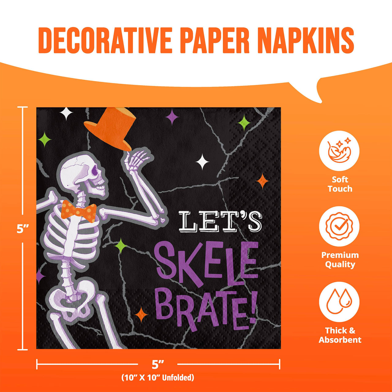 Bulk Radiant Reaper Let's Skelebrate Beverage Napkins 5" x 5" (192 per Case)