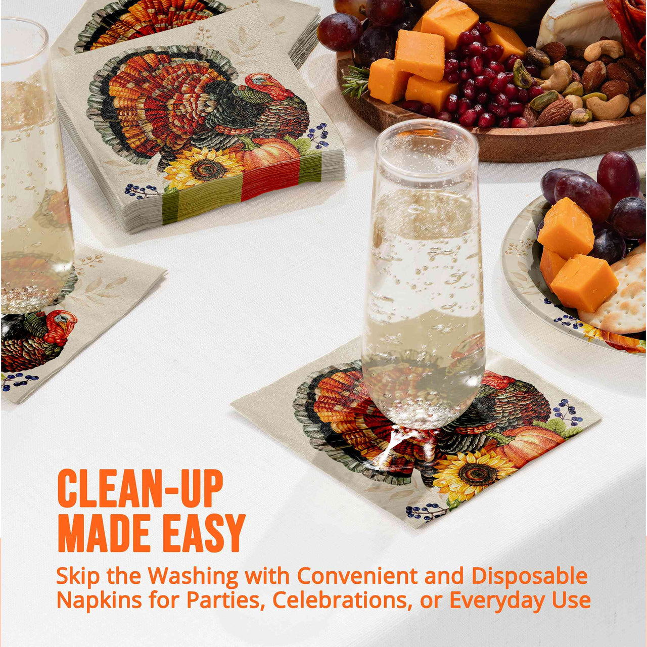Bulk Bountiful Bird Beverage Napkins 5" x 5" (192 per Case)